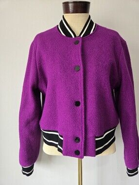 Tristan Purple Wool Varsity Jacket with Black-and-white Trim. Size XL